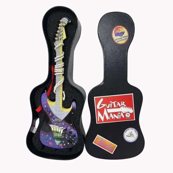 Guitar Mania Dancing Queen 10" Resin Collectible Miniature Guitar In Case - Picture 1 of 7